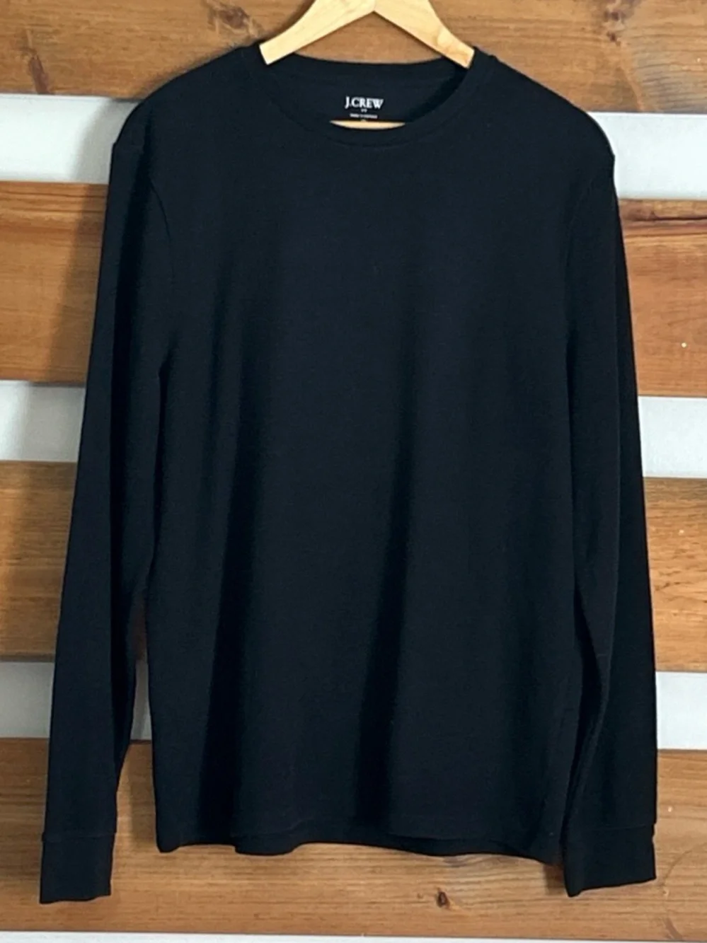 J.Crew Men's Solid Black Long Sleeve Ribbed Jersey Knit Comfy Shirt Size L